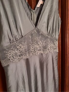 Silk-Blend Lace Trim Slip Dress in Dusty Grey/ Blue